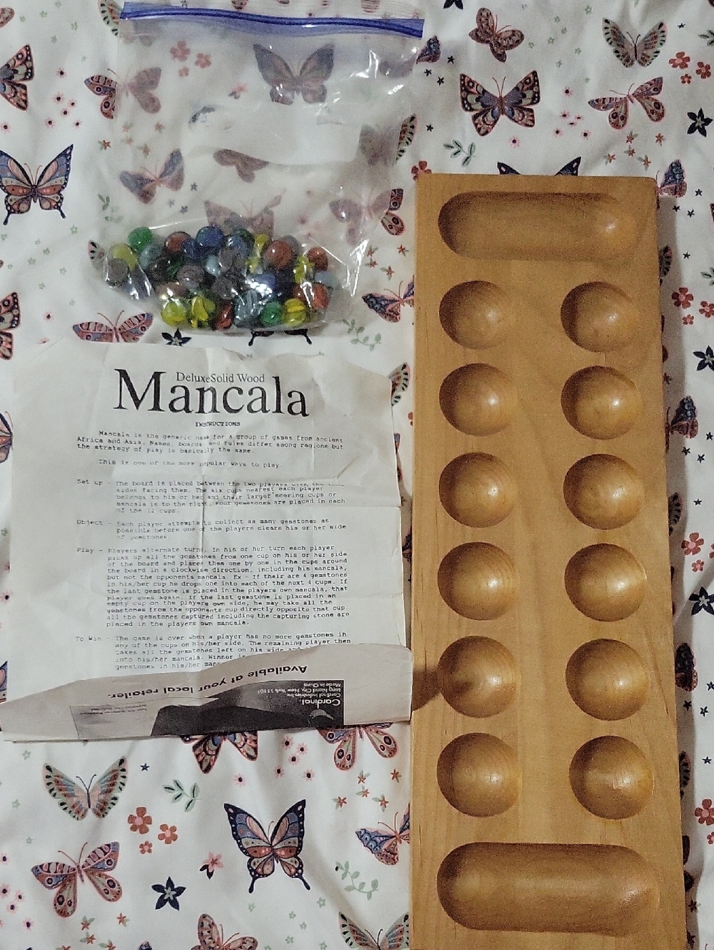 Deluxe Solid Wood Mancala Board with Glass Marbles